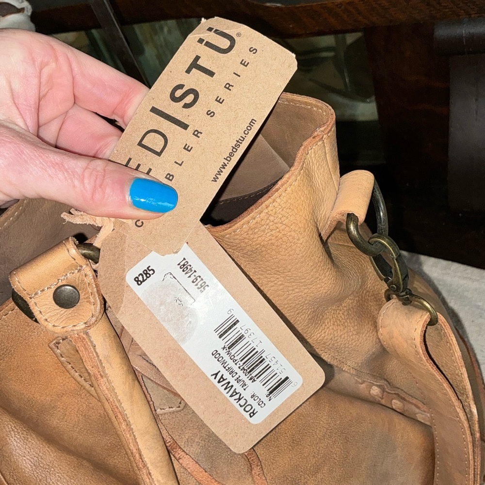 NWT Bed Stu Leather Rockaway Shoulder Bag Crossbody Tote Taupe Driftwood $345 - Picture 3 of 11